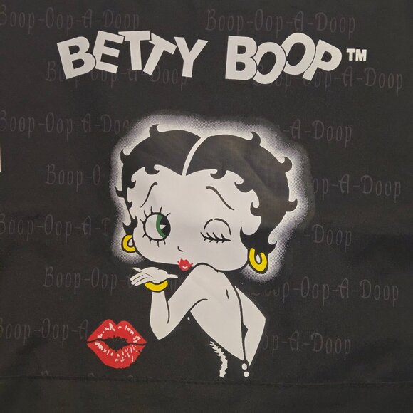 Betty Boop Black Tote Bag with Pouch & Zipper Retro Cartoon Print Lining C cicip - Picture 2 of 7